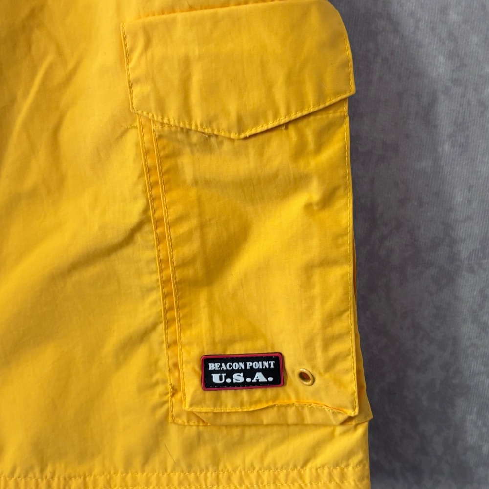 Beacon Point USA Mens M Cargo Swim Trunks Yellow Mesh 6 Pocket Board Shorts - Picture 2 of 7